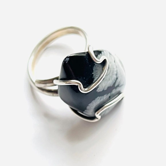 Snowflake Obsidian Statement Ring - 1" Teardrop - Adjustable -Vintage - Picture 4 of 11